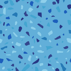 水磨石地板的质地。用卵石和石头平铺。抽象的蓝色马赛克, 无缝图案。矢量背景