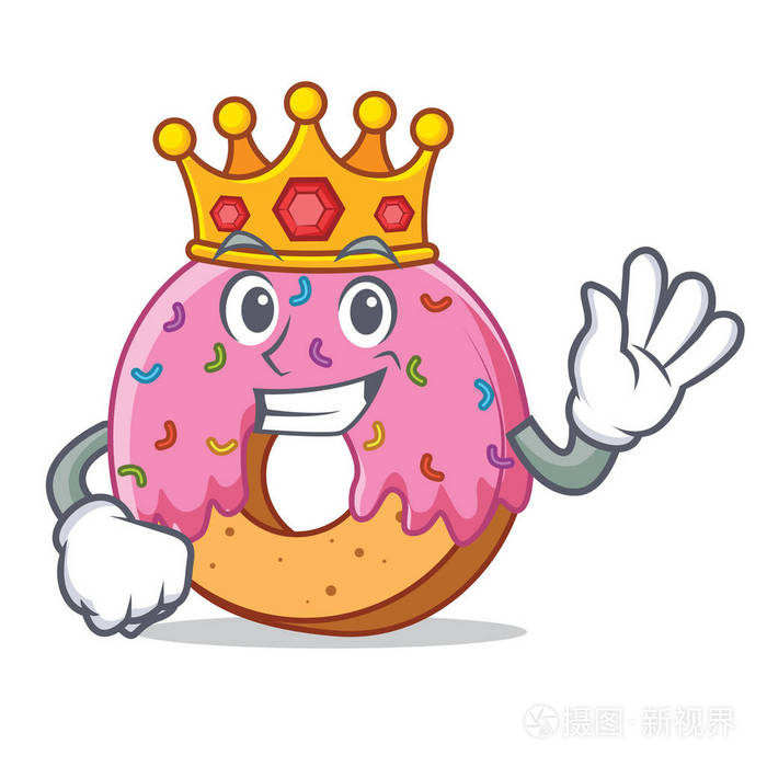 国王甜甜圈吉祥物卡通风格