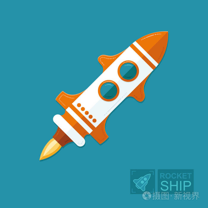 概念火箭在蓝天背景.太空飞船是科学的象征, 是商业目标的实现.
