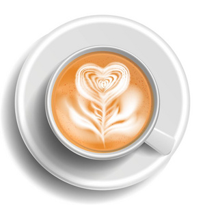 咖啡艺术载体。顶部视图。热咖啡杯。咖啡.快餐杯。白杯子。孤立的插图