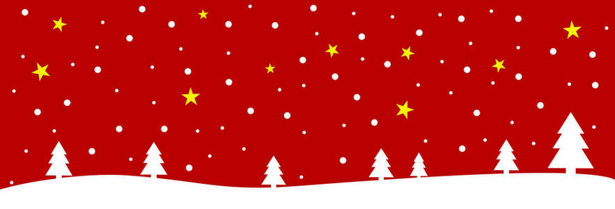 红色圣诞节背景与冬天风景, 星星和雪花