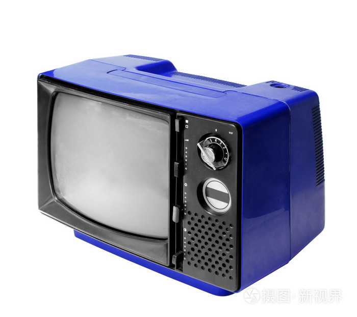 蓝色老式的模拟电视分离具有剪切路径