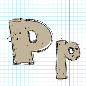手上写作书表现力下记忆力绘制的字母 p。矢量插画