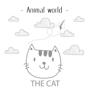 动物世界猫云背景矢量图像图片