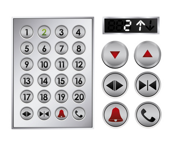 红色按钮钢的电梯按钮面板组.