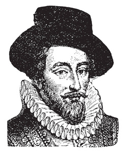 沃尔特. 罗利先生, 15541, 他是一个英国作家, 诗人, 士兵, , 朝臣, 间谍和探险家, 复古线画或雕刻