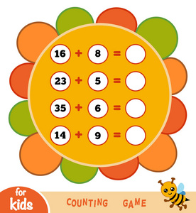 儿童游戏计数.在大花背景上添加工作表照片