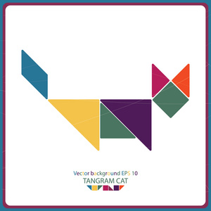 多彩七巧板猫-矢量背景照片