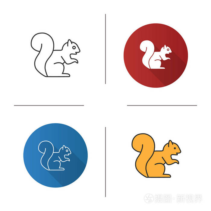 松鼠图标.平面设计, 线形和颜色样式.花栗鼠.孤立向量插图