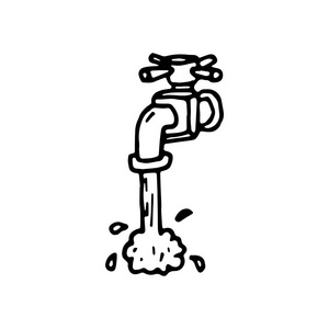 手绘龙头手绘自来水水龙头涂鸦.草图样式图标.装饰元素.