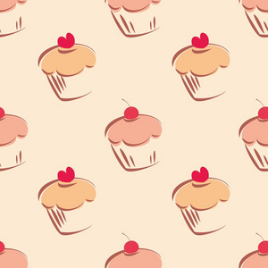 松饼,甜蛋糕樱桃和红色的心顶上小蛋糕饥饿的卡通狗拿着蛋糕拿着刀叉