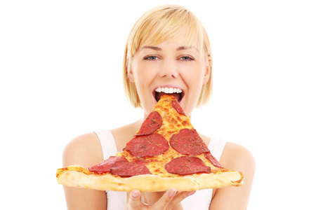 披萨的幸福女人
