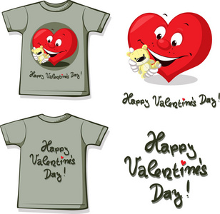 有趣的情人节衬衫与心脏和泰迪矢量插图