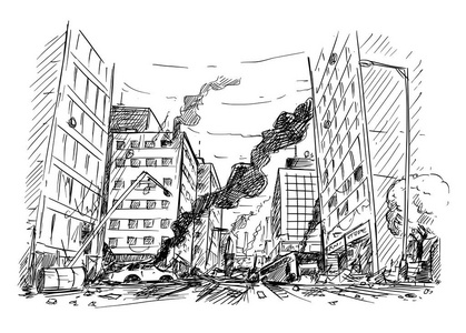 汶川地震废墟简笔画图片