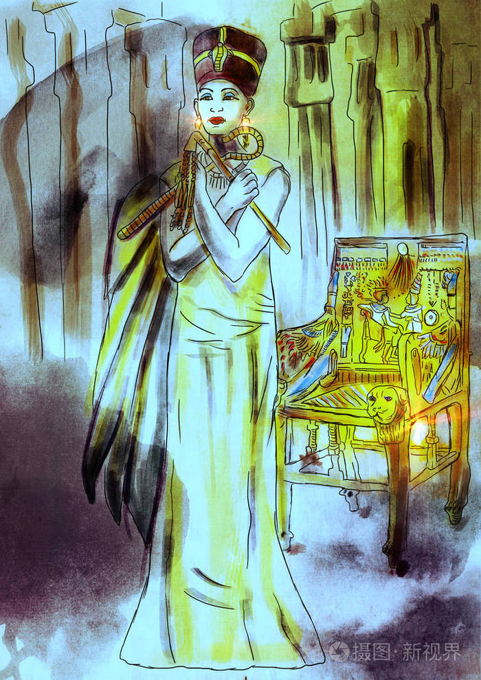 奈费尔提蒂埃及女王手绘插图.手绘画, 绘画