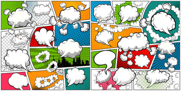 漫画书页面模板除以语音气泡线。矢量插图