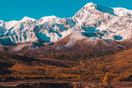 美丽的雪山山顶景色。五颜六色的山谷与岩石