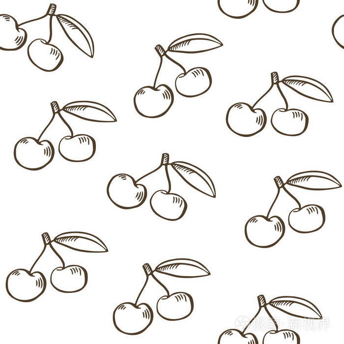 轮廓樱桃无缝图案.用于纺织,包装,墙纸和其他表面的矢量纹理
