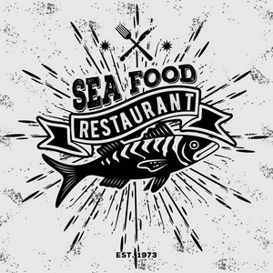 海鲜餐厅老式标识。会徽模板