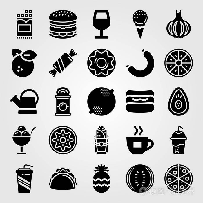 摄图新视界 插画 标志,符号 食物和饮料矢量图标集.