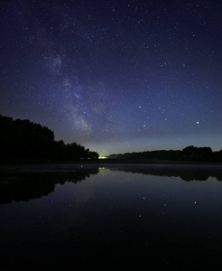 银河星空下的夜湖图片