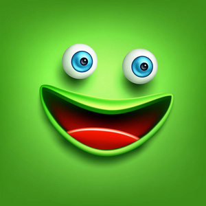 矢量搞笑绿色笑脸, 表情 emoji 表情照片
