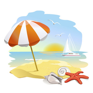 到海滩 太阳伞和贝壳的图标
