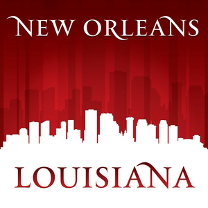 新奥尔良路易斯安那州城市天际线轮廓红色背景