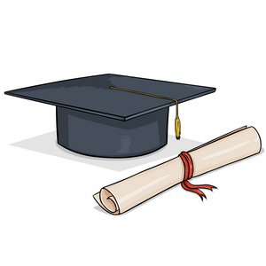 毕业小博士卡通矢量卡通学术帽子和文凭照片