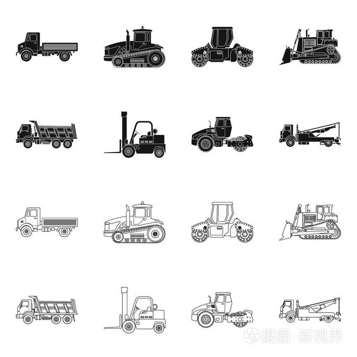 建造和建筑符号的孤立对象。网站建设与机械库存符号的收集
