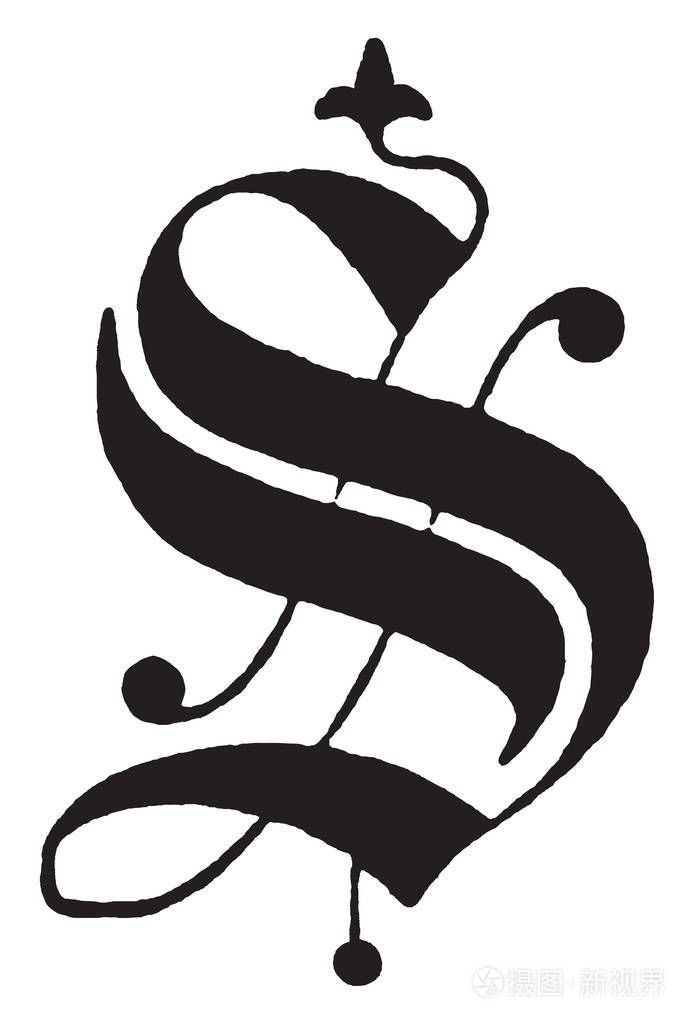旧英文字母的花哨文字 复古线条画或雕刻插图插画 正版商用图片06ws3d 摄图新视界