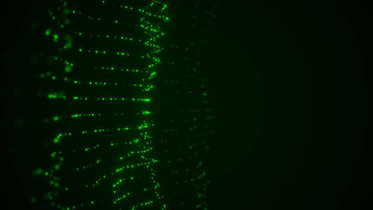 抽象绿色粒子背景。数字景观。粒子流。大数据可视化。3d 渲染插图