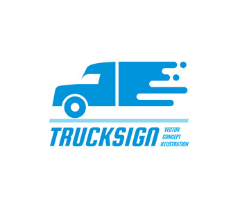 卡车标志矢量商业徽标模板。抽象汽车剪影概念例证。送货服务创意符号。传输图标。设计元素