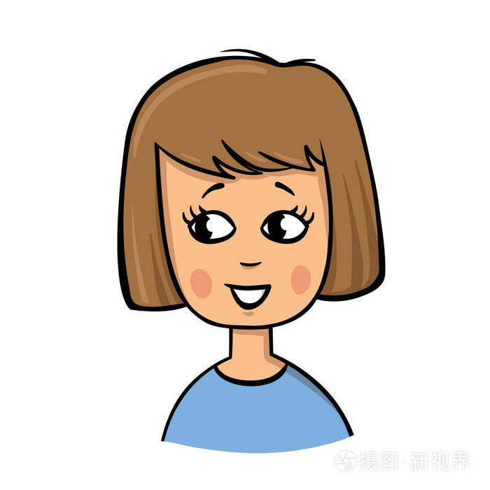 棕色头发的年轻女孩卡通图标