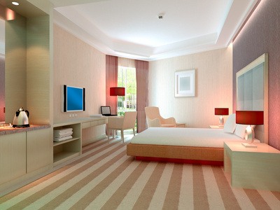 酒店客房环境3d 卧室呈现,酒店客房照片