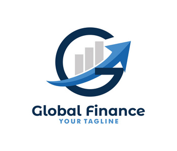 矢量标志设计财务或股票交易的条形图的图形信息, 增加字母 G 的利润
