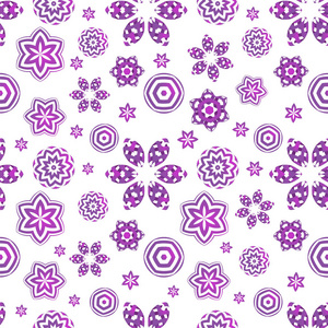 白色背景上有紫色几何花的无缝花纹。创意花卉装饰品