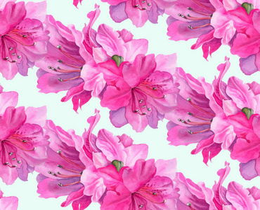 无缝图案与水彩花.明亮的粉红色杜鹃花.手绘插图照片