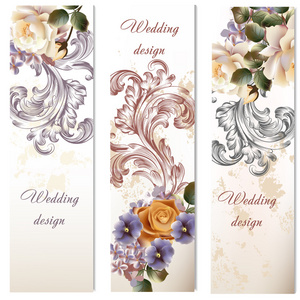 时尚婚礼卡用鲜花的集合图片