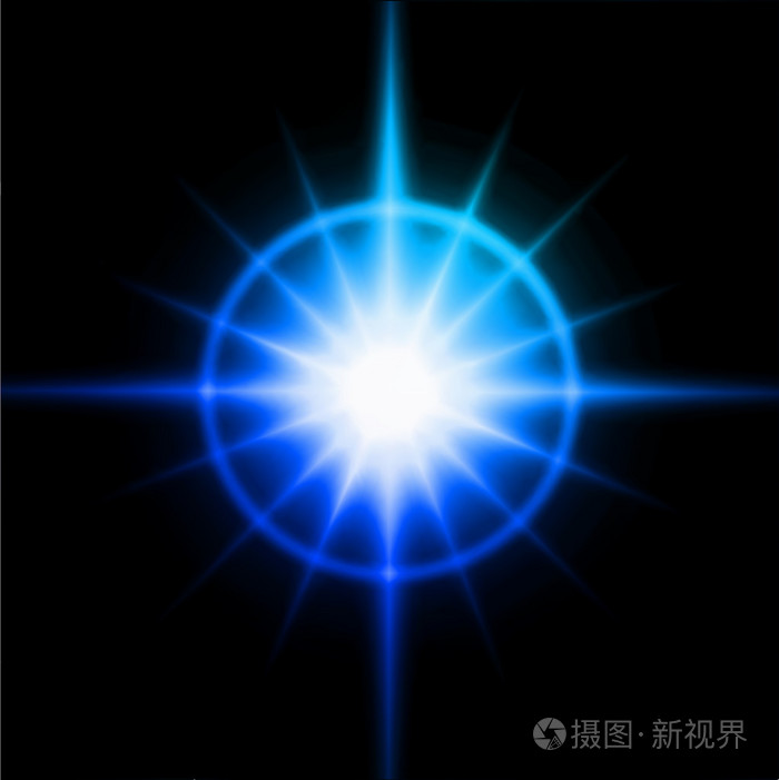 蓝色发光的明星.镜头光晕效果.矢量