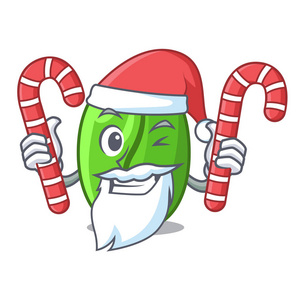 圣诞老人与糖果绿色咖啡豆分离的吉祥物