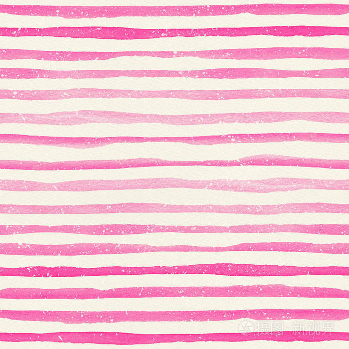 水彩纸纹理上的粉红色水平条纹水彩无缝图案
