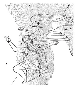 在这幅画中, 北天体在莱拉以南的银河系中排列, 包含着灿烂的星形