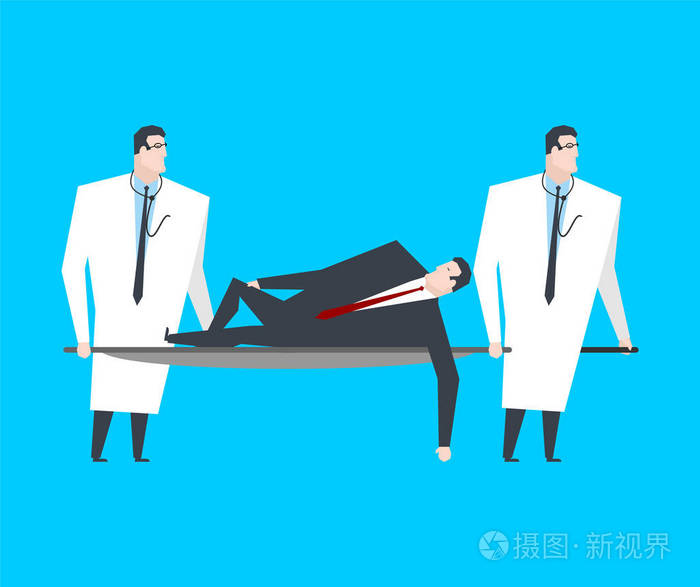 商人躺在担架上医生把老板带到医院