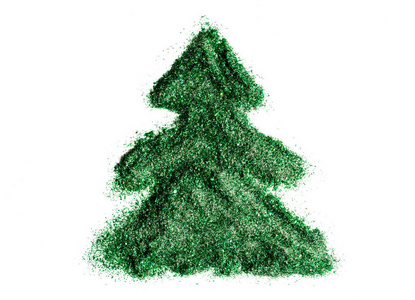 绿色亮片圣诞树。节日设计元素