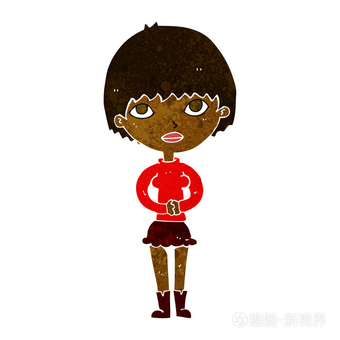 卡通女人耐心等待