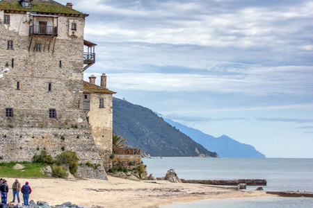 在 Ouranopoli 阿陀斯山 Chalkidiki 中央马其顿 希腊中世纪塔