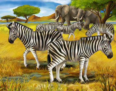孩子们的野生动物园斑马和大象插图