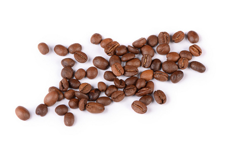 白色衬底上分离出的咖啡豆