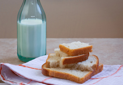 白面包和牛奶瓶，平原早餐